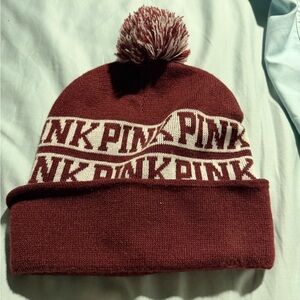 ❣️❄️PINK Victoria's Secret Burgundy Pom-Pom Beanie